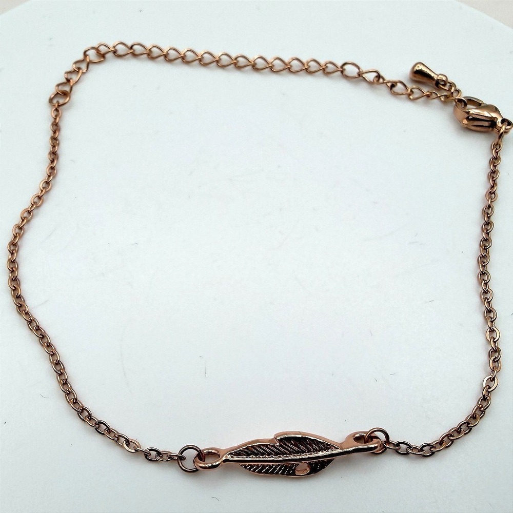Vintage Y2K Rose Gold Tone‎ Feather Bracelet Boho Women's Classic Jewelry